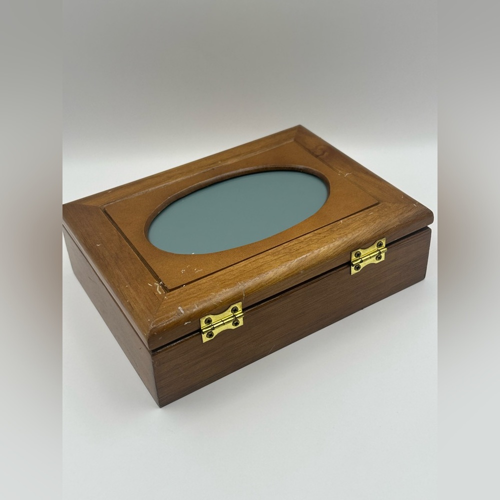 Wooden Jewelry Organizer Box with Mirror Green Velvet Lining Personalized Photo - Picture 9 of 10
